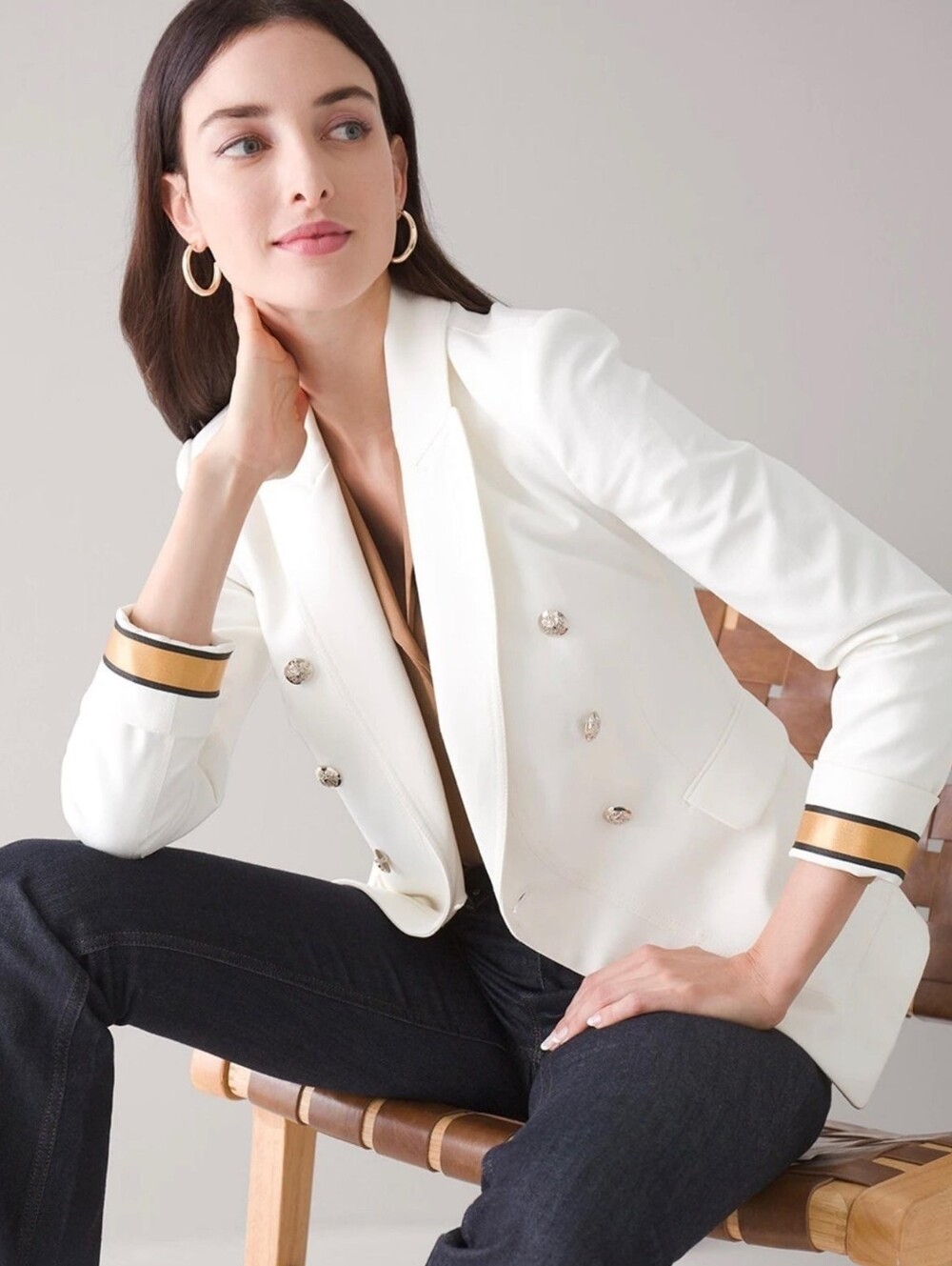 NWOT WHBM Studio Blazer White Gold 4  NEW